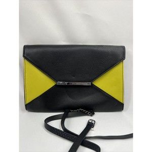 R & J Black￼ Yellow Purse Fold Clutch Shoulder Strap ? Magnet Closure Envelope